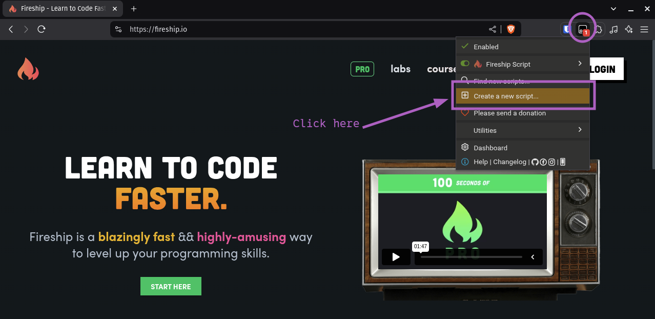 Create a new tampermonkey script